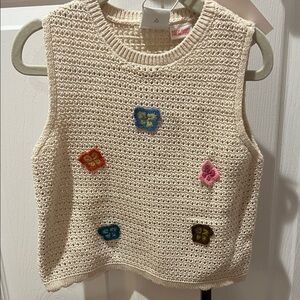 Cream Crochet Sleeveless Top with Colorful Accents